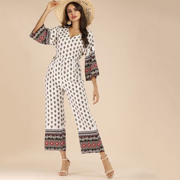 

Tribal Print Backless Knot Jumpsuit