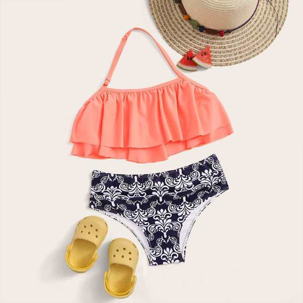

Girls Tiered Layer Top With Tribal Bikini Set