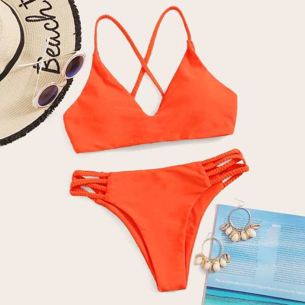 

Criss Cross Top With Cutout Bikini Set, Orange