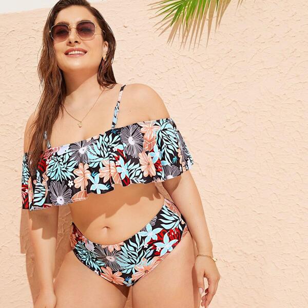 

Plus Tropical Flounce Bikini Set, Multicolor