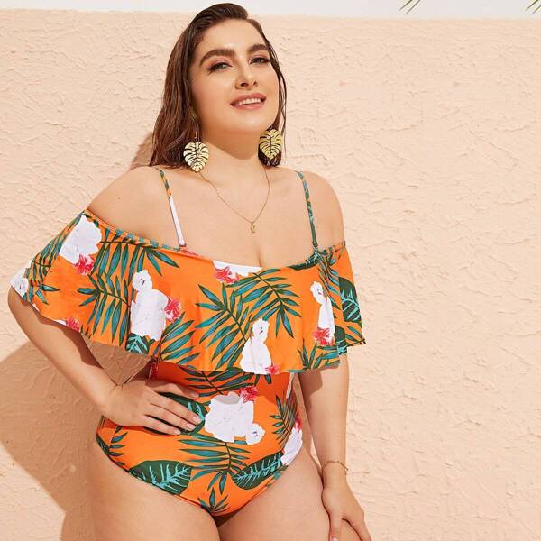 

Plus Tropical Flounce One Piece Swimwear