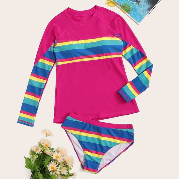 

Rainbow Print Long Sleeve Tankini Set