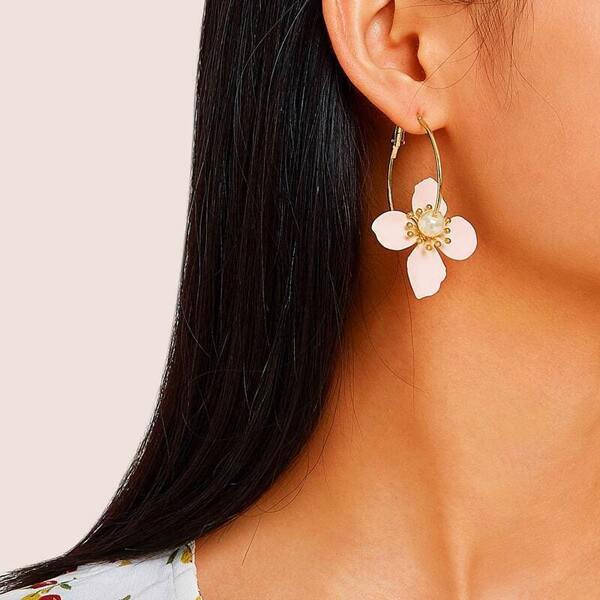 

Flower Decor Hoop Earrings 1pair
