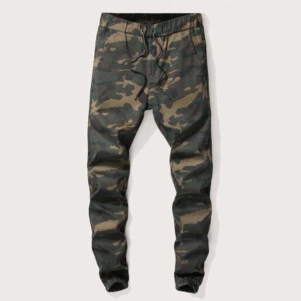 

Men Drawstring Waist Camouflage Print Jeans
