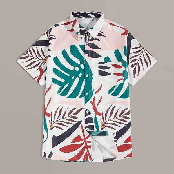 

Men Tropical Print Pocket Shirt, Multicolor