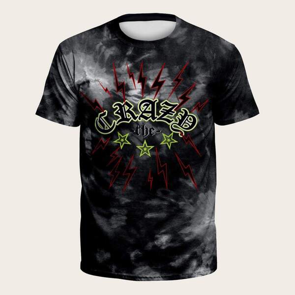 

Men Letter And Geo Print Tie Dye Tee