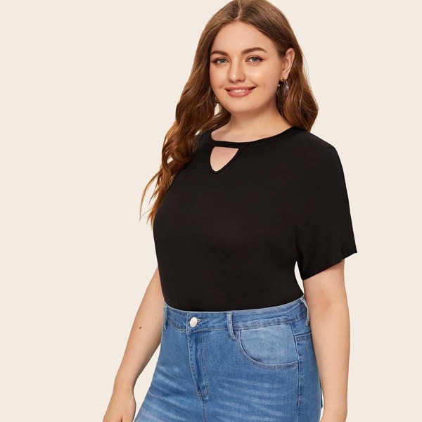 

Plus Solid Keyhole Neck Tee