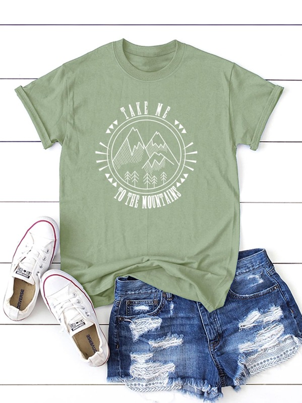 

Letter & Outline Mountain Graphic Tee, Green