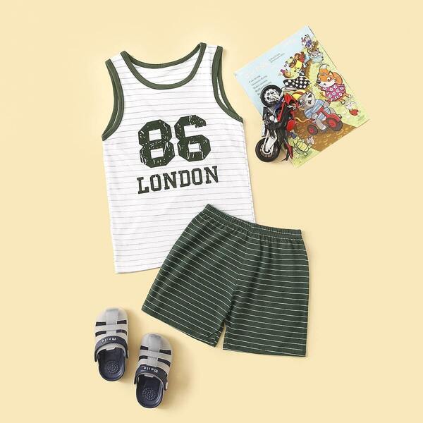 

Toddler Boys Number & Letter Print Striped PJ Set, Multicolor