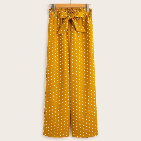 

Tie Front Polka Dot Paperbag Pants, Yellow