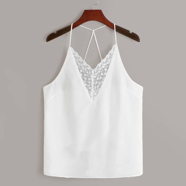 Contrast Lace Criss Cross Cami Top