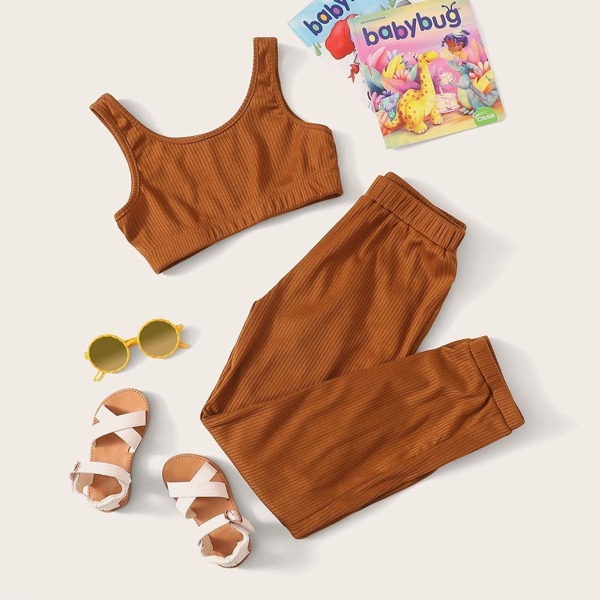 

Girls Solid Rib-knit Tank Top and Leggings Set, Brown