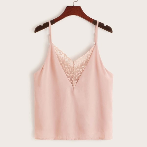 

Lace Panel Cami Top, Pink