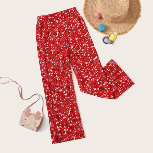 

Girls Ditsy Floral Pleated Pants, Red