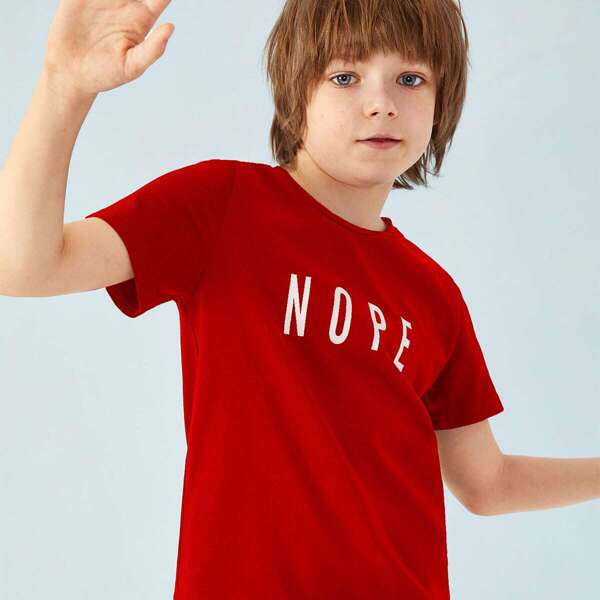 

Boys Letter Print Tee, Red bright