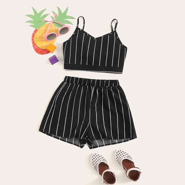 

Girls Striped Crop Cami Top and Shorts Set