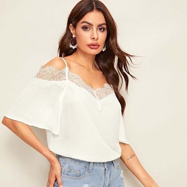 

Cold Shoulder Lace Trim Top