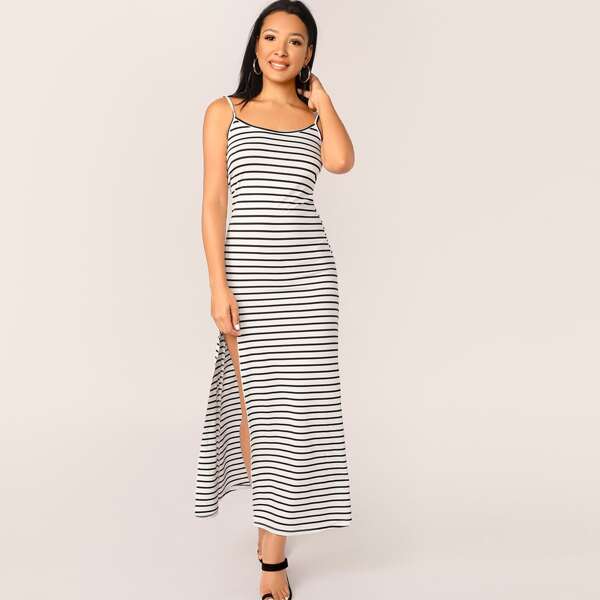 

Split Thigh Striped Cami Dress