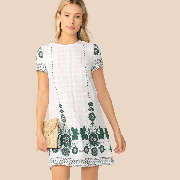 

Floral Print Textured Tunic Dress