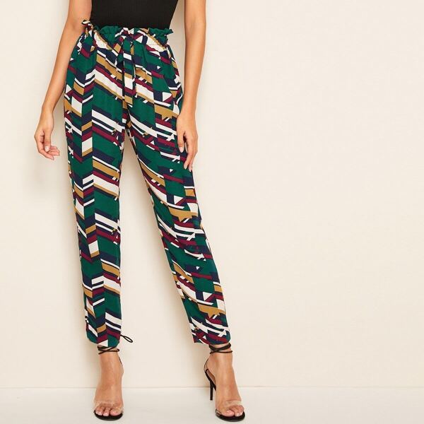 

Paperbag Waist Geo Print Pants