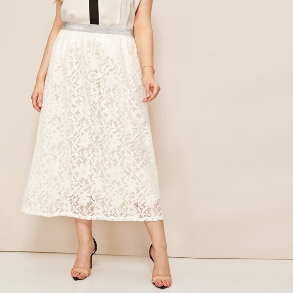 

Plus Solid Sheer Lace Skirt