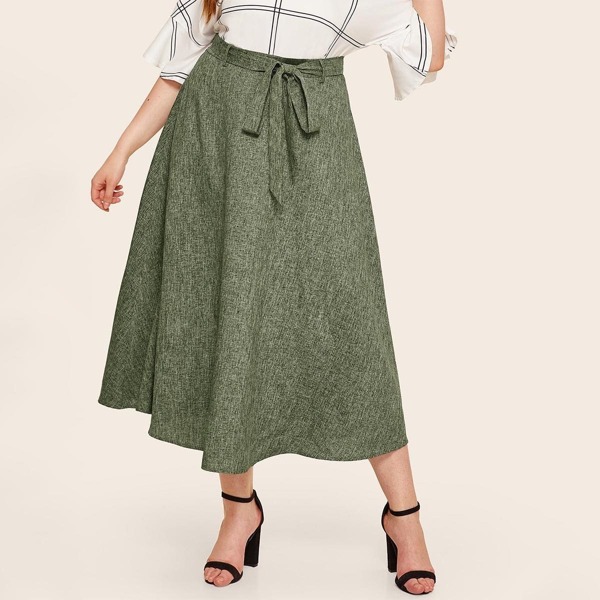 

Plus Belted Flare Textured Skirt