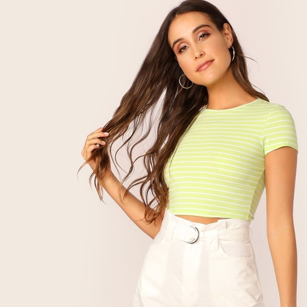

Neon Lime Striped Crop Top