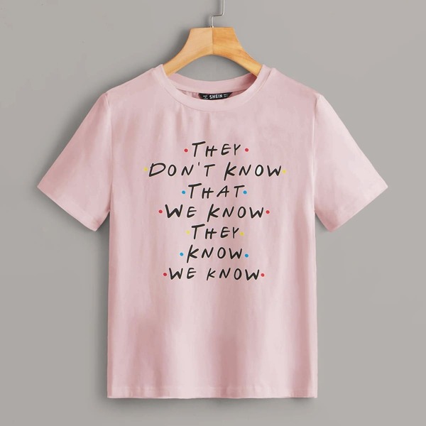 

Short Sleeve Slogan Graphic Tee, Pink pastel