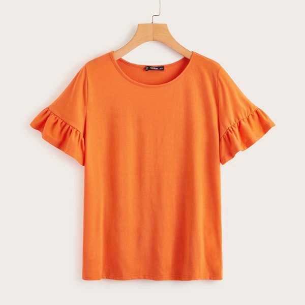

Neon Orange Ruffle Cuff Top