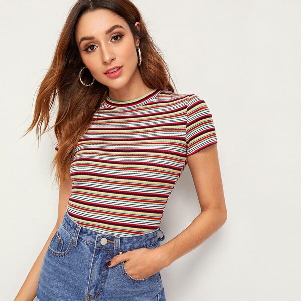 

Ribbed Knit Striped Tee