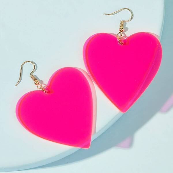 

Heart Neon Pink Drop Earrings 1pair, Hot pink bright