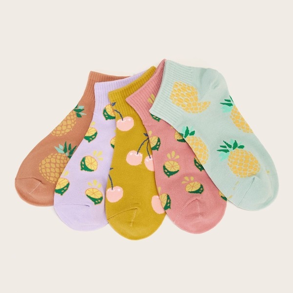 

Pineapple & Cherry Pattern Ankle Socks 5pairs