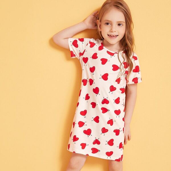 

Toddler Girls Heart Print Tee Dress, White
