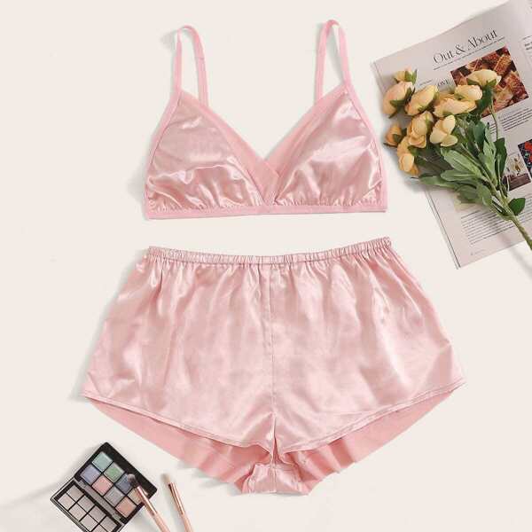 

Contrast Mesh Satin Lingerie Set
