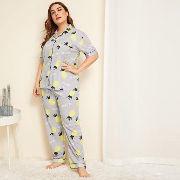 

Plus Pineapple & Letter Print Pajama Set