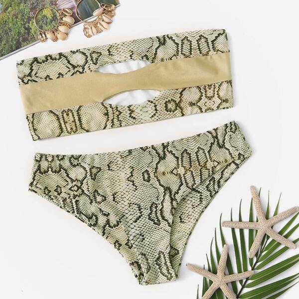 

Snakeskin Cut-out Bandeau Bikini Set