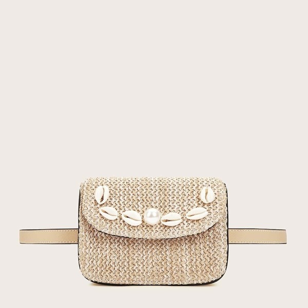 

Faux Pearl & Shell Decor Flap Bum Bag