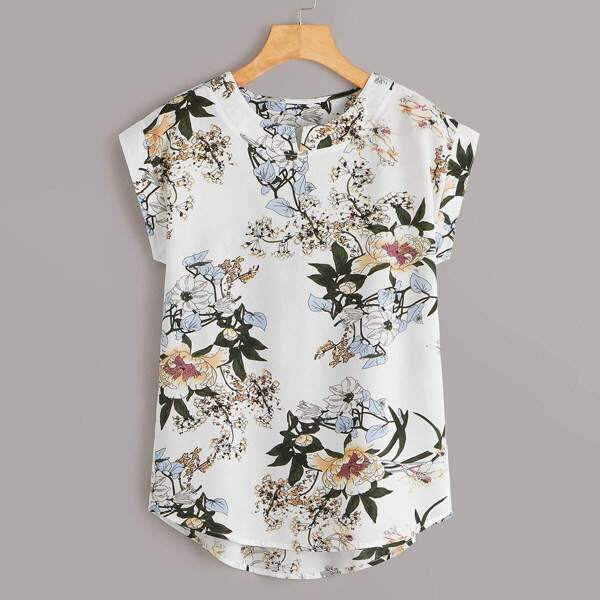 

Floral Print High Low Cap Sleeve Blouse, Multicolor