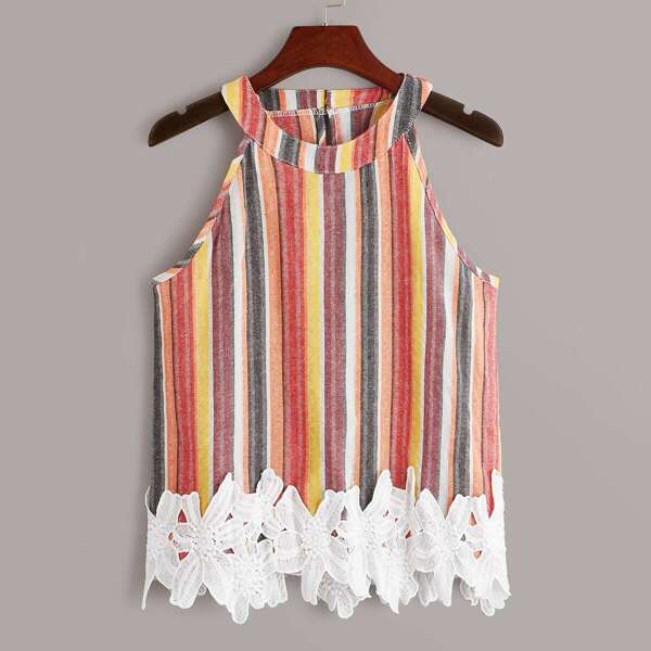 

Colourful Stripe Appliques Halter Top