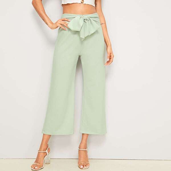 

Tie Front Zip Back Solid Pants