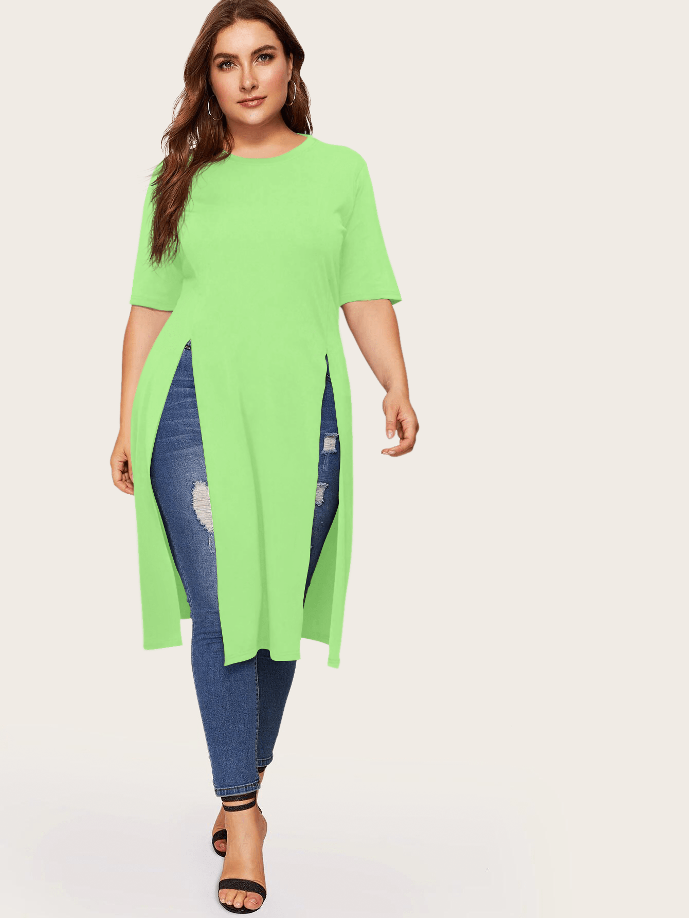 

Plus Neon Green Split Longline Tee, Franziska
