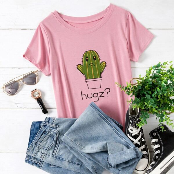 

Plus Cactus & Letter Print Tee