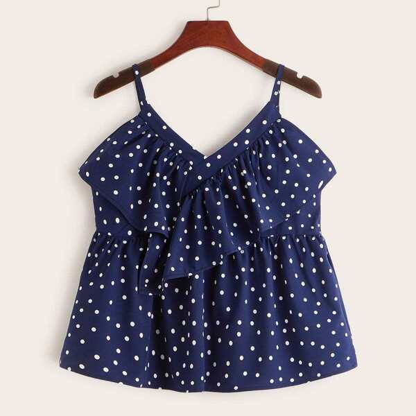 

Polka Dot Ruffle Trim Cami Top