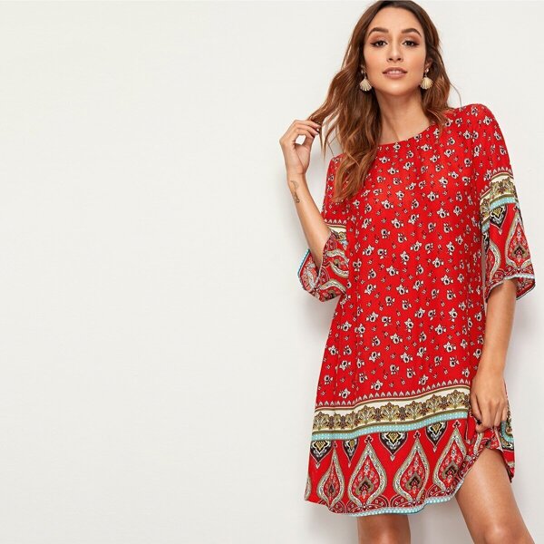 

Floral & Paisley Print Tunic Dress