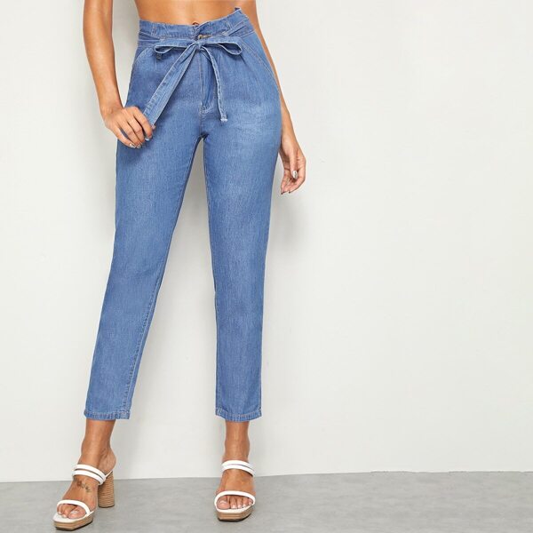 

Tie Waist Crop Jeans, Blue