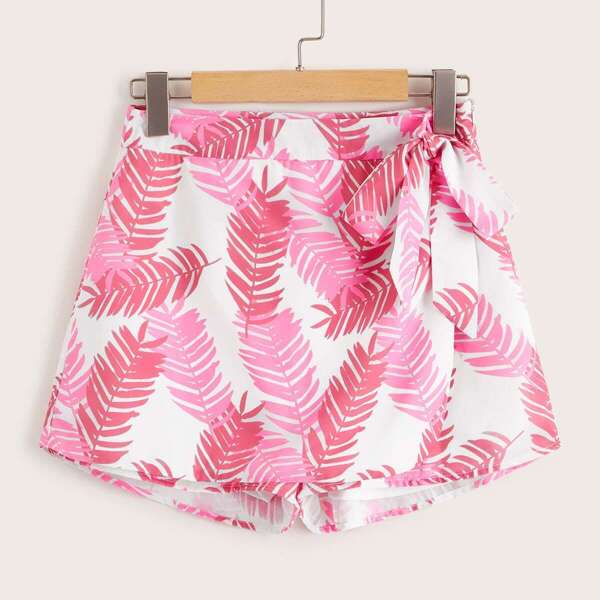 

Jungle Leaf Print Knotted Skort