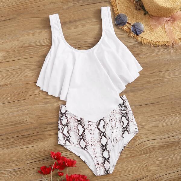 

Hanky Hem Top With Snakeskin Bikini Set, White