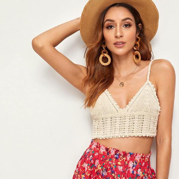 

Solid Crochet Backless Cami Top