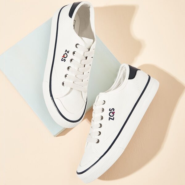 

Letter Embroidered Canvas Low Top Sneakers
