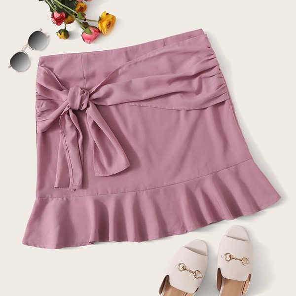 

Plus Bow Front Ruffle Hem Skirt